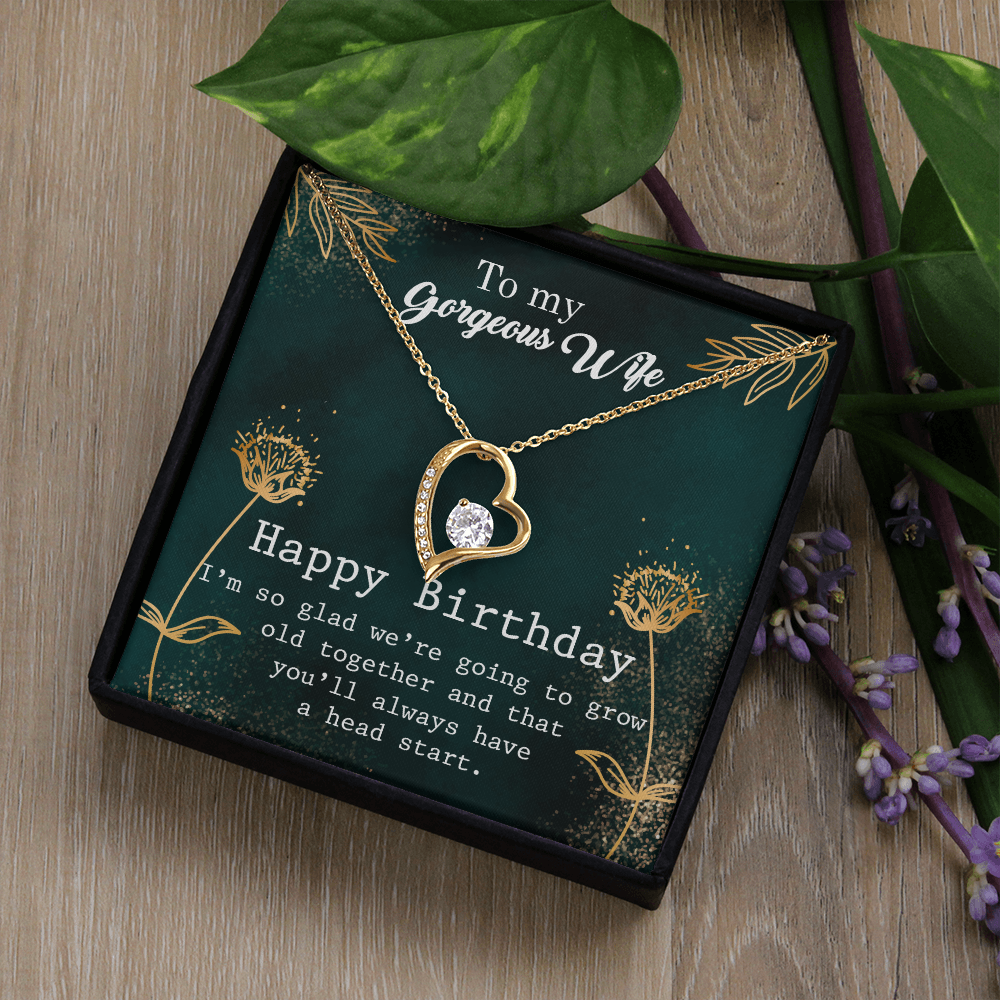 To My Wife Grow Old Birthday Message Forever Necklace w Message Card-Express Your Love Gifts