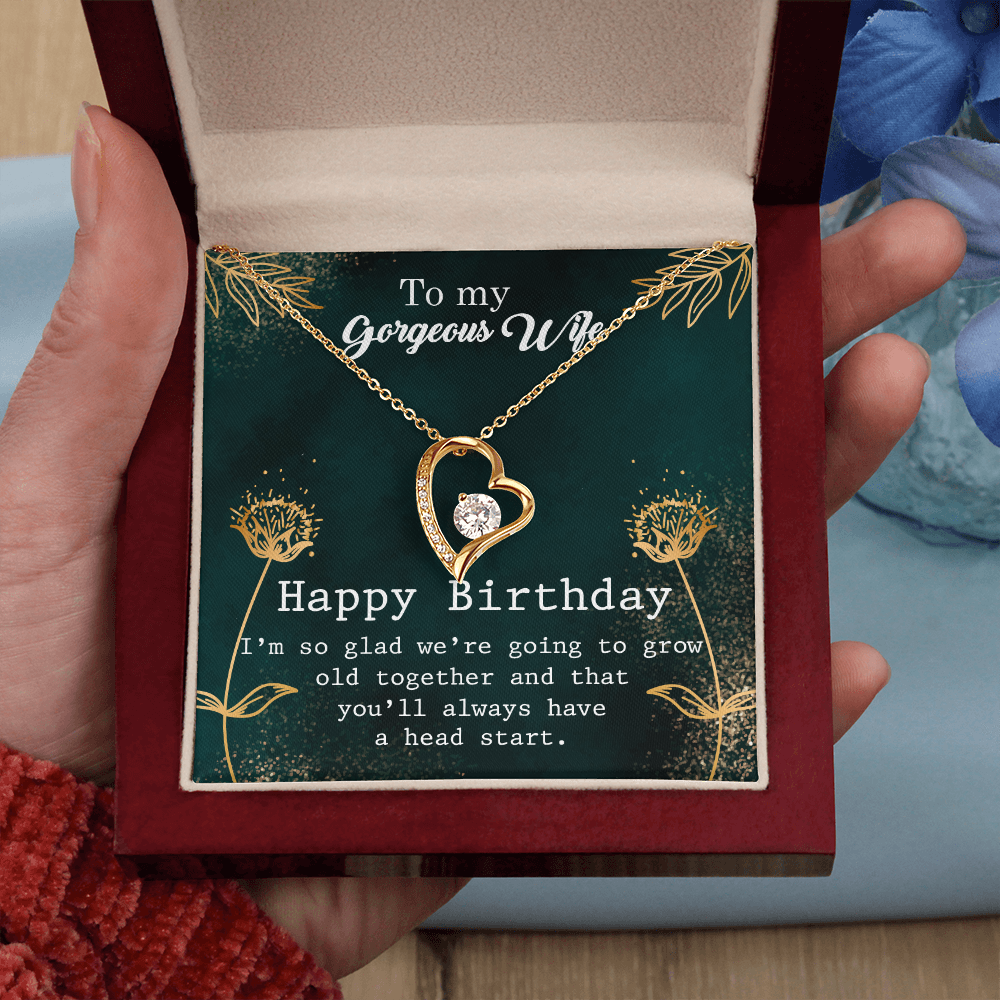 To My Wife Grow Old Birthday Message Forever Necklace w Message Card-Express Your Love Gifts