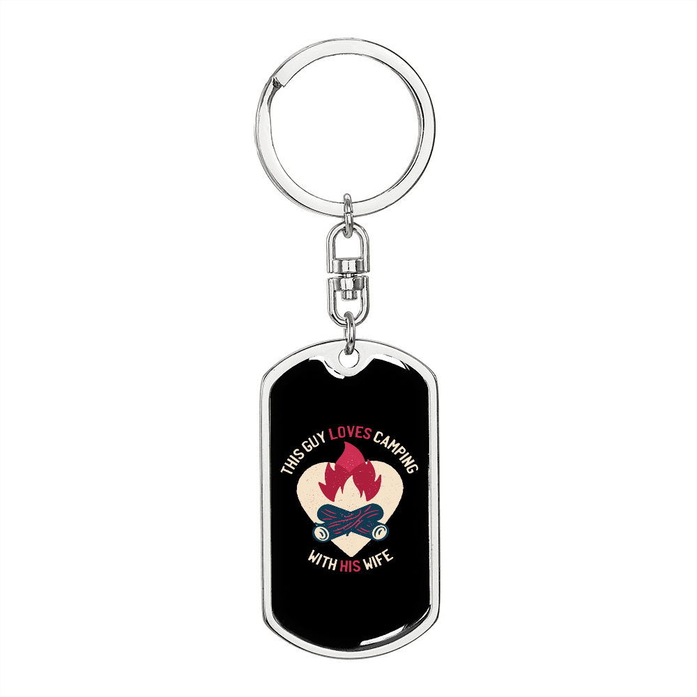 To My Wife Guy Camping With Wife Keychain Stainless Steel or 18k Gold Dog Tag Keyring-Express Your Love Gifts
