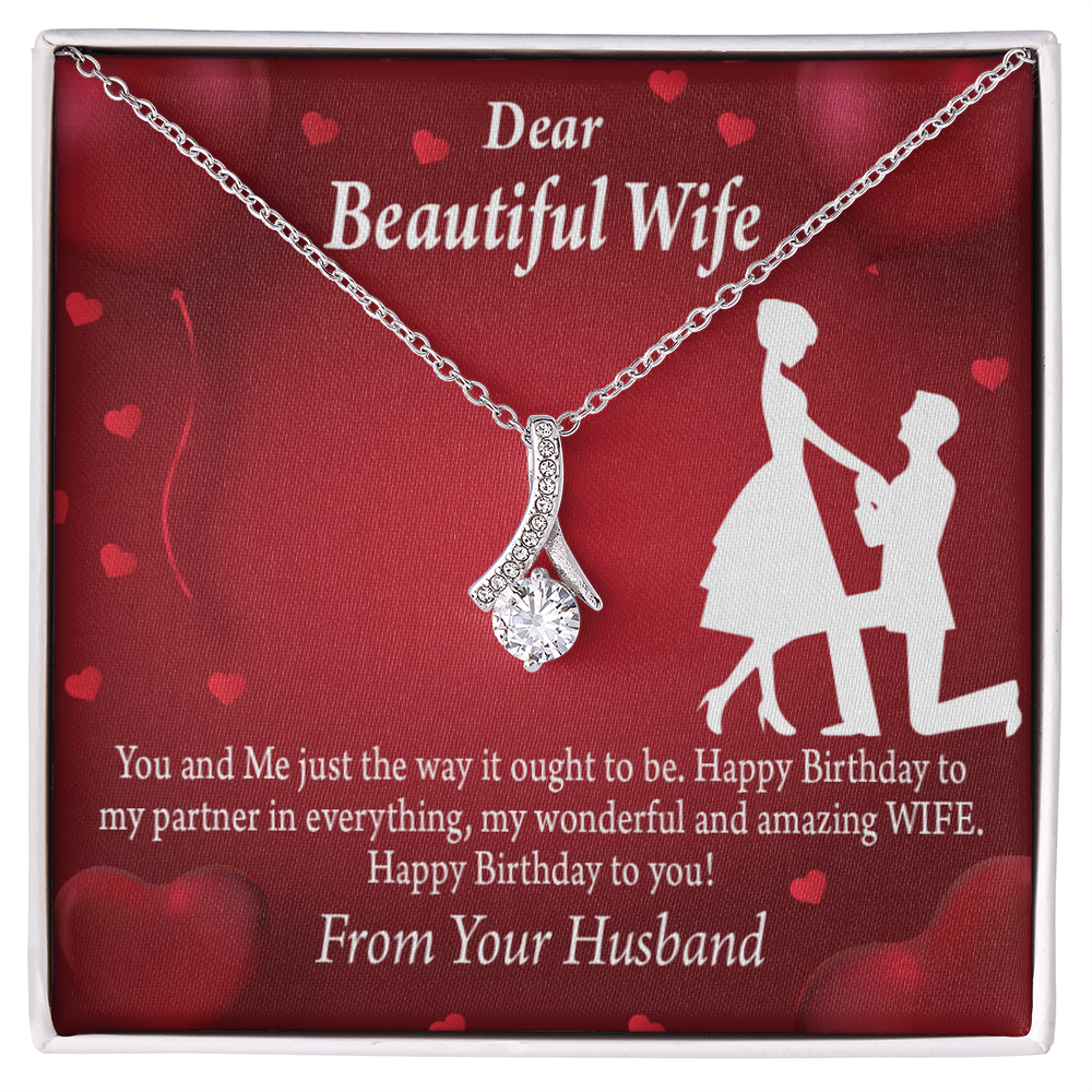To My Wife Happy Birthday Alluring Ribbon Necklace Message Card-Express Your Love Gifts