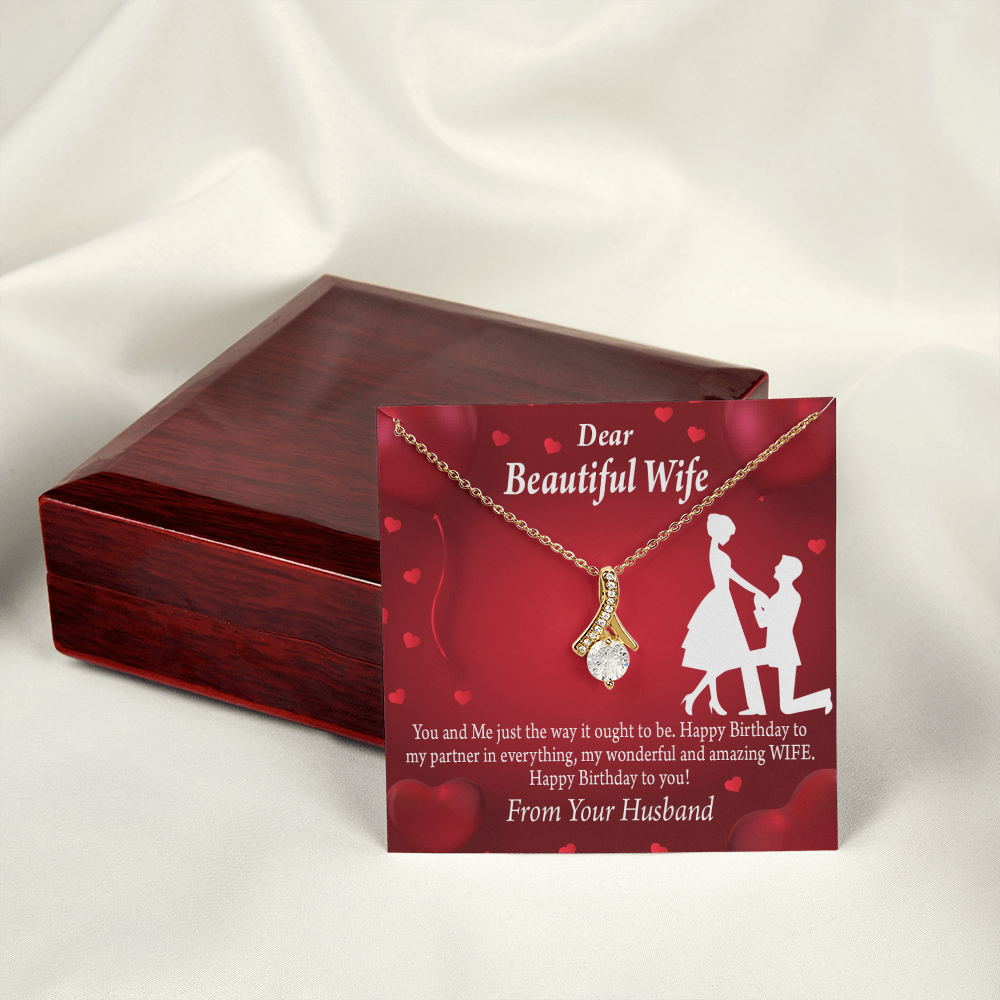 To My Wife Happy Birthday Alluring Ribbon Necklace Message Card-Express Your Love Gifts