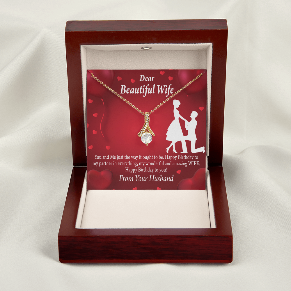 To My Wife Happy Birthday Alluring Ribbon Necklace Message Card-Express Your Love Gifts