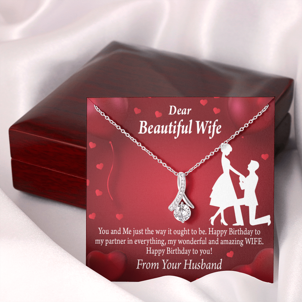 To My Wife Happy Birthday Alluring Ribbon Necklace Message Card-Express Your Love Gifts