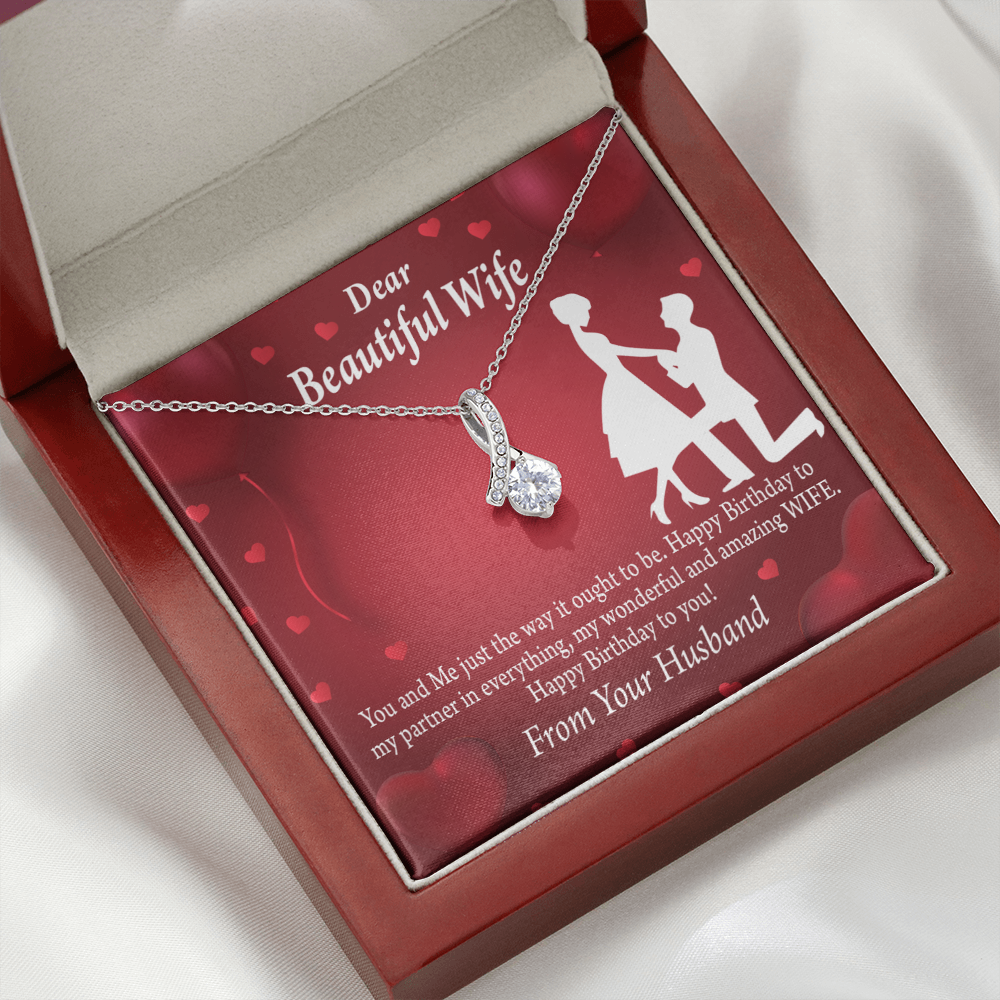 To My Wife Happy Birthday Alluring Ribbon Necklace Message Card-Express Your Love Gifts