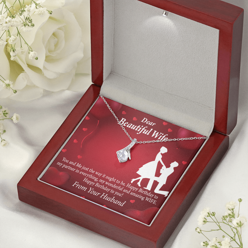 To My Wife Happy Birthday Alluring Ribbon Necklace Message Card-Express Your Love Gifts