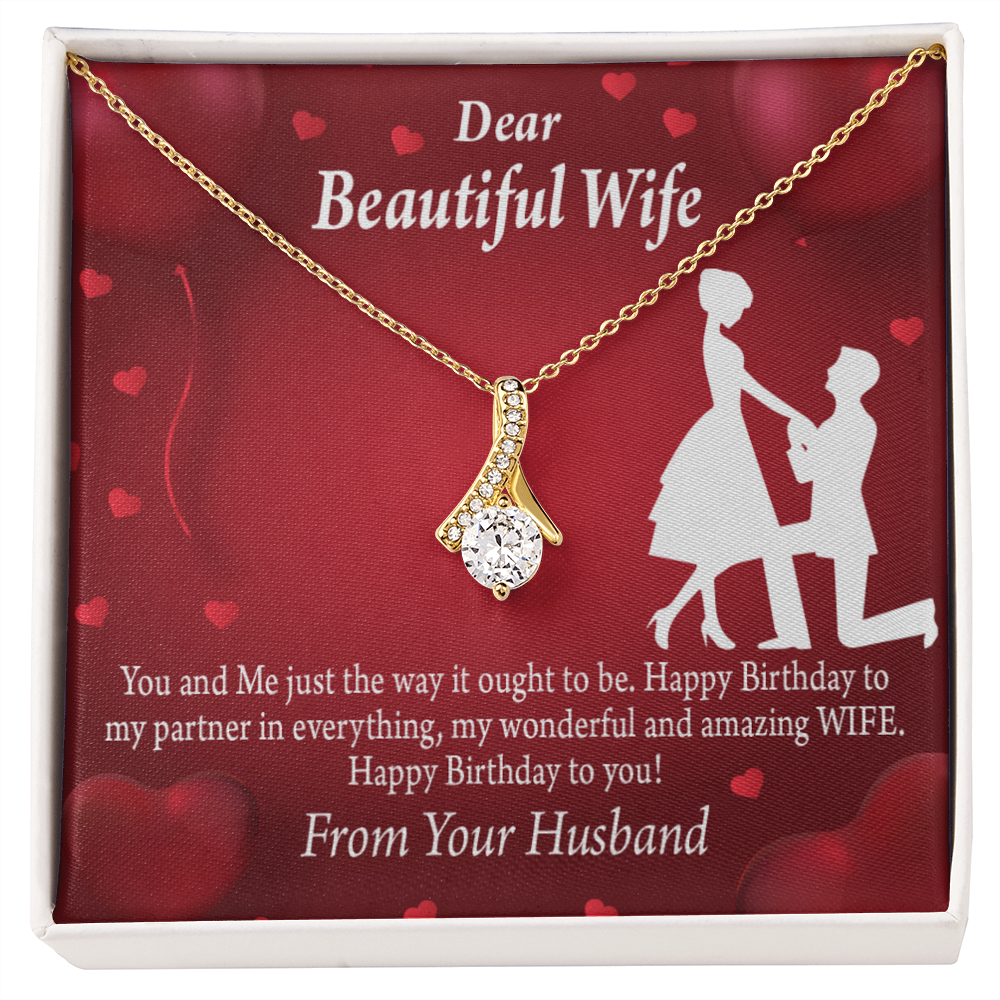 To My Wife Happy Birthday Alluring Ribbon Necklace Message Card-Express Your Love Gifts