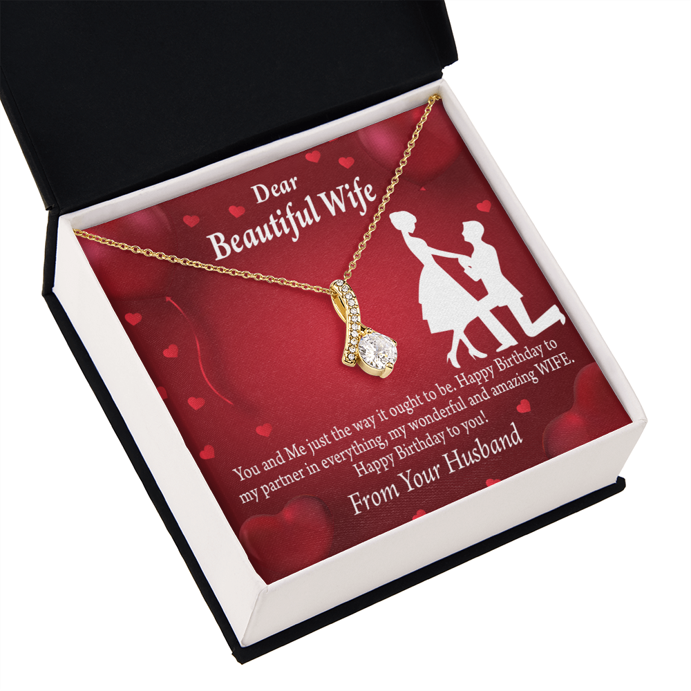 To My Wife Happy Birthday Alluring Ribbon Necklace Message Card-Express Your Love Gifts