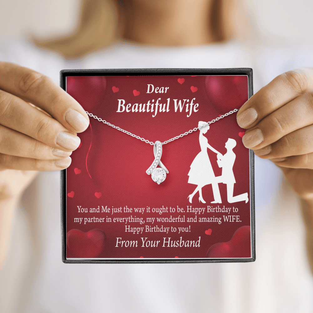 To My Wife Happy Birthday Alluring Ribbon Necklace Message Card-Express Your Love Gifts