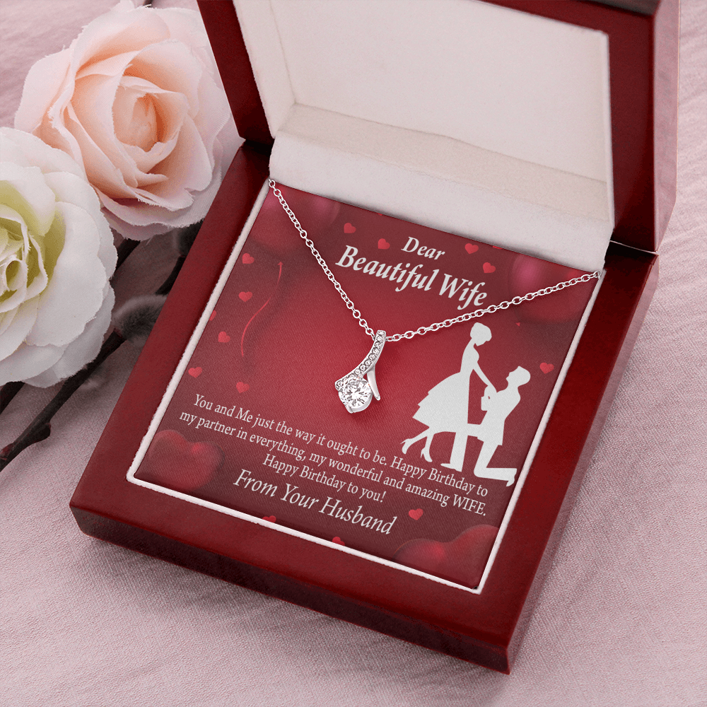 To My Wife Happy Birthday Alluring Ribbon Necklace Message Card-Express Your Love Gifts