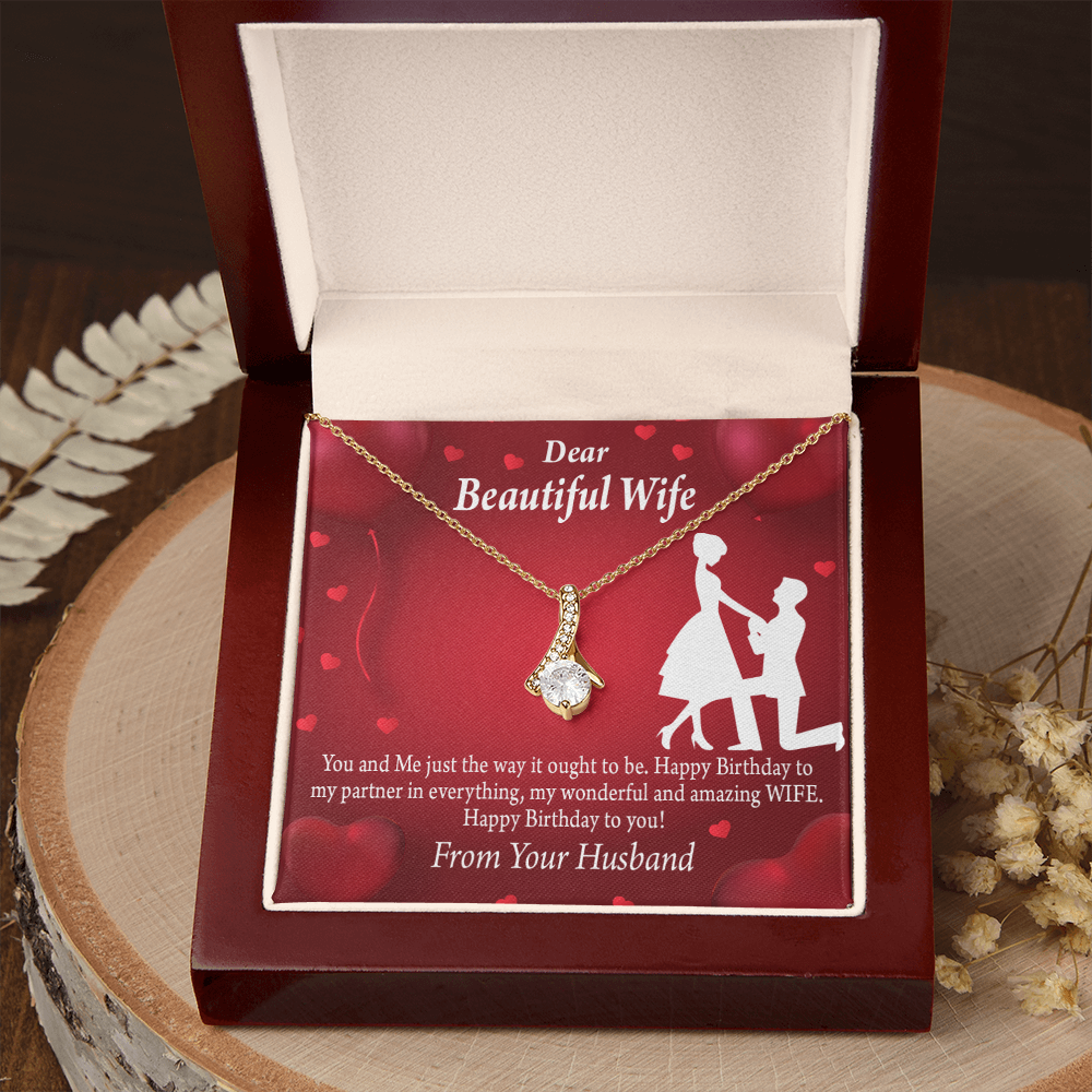 To My Wife Happy Birthday Alluring Ribbon Necklace Message Card-Express Your Love Gifts