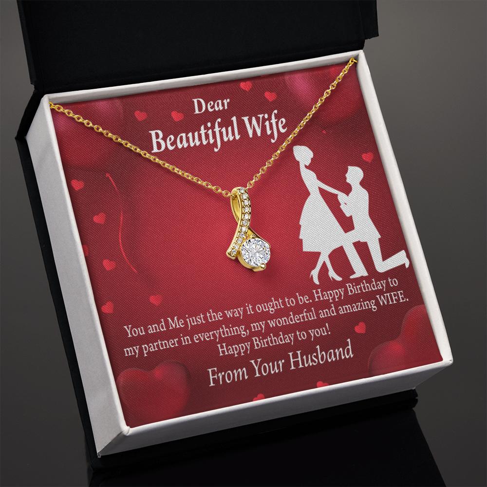 To My Wife Happy Birthday Alluring Ribbon Necklace Message Card-Express Your Love Gifts