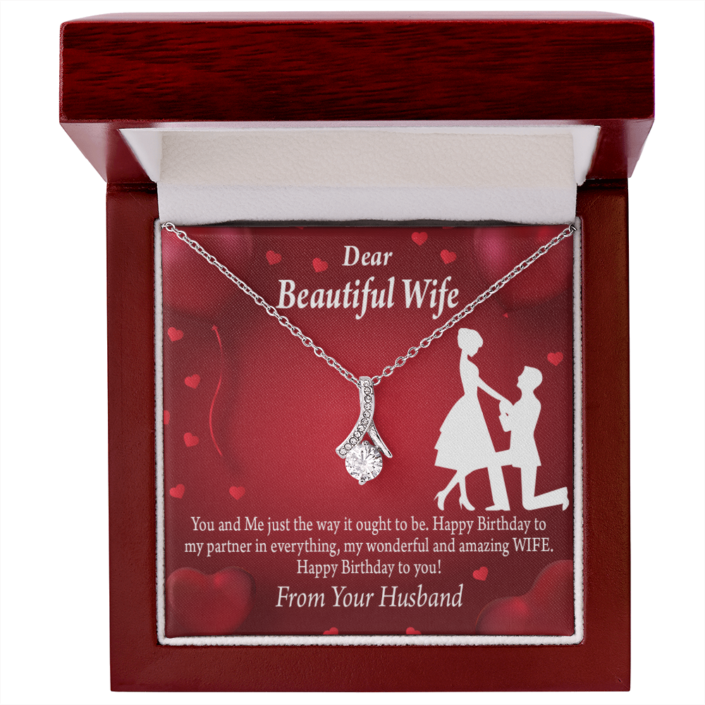 To My Wife Happy Birthday Alluring Ribbon Necklace Message Card-Express Your Love Gifts