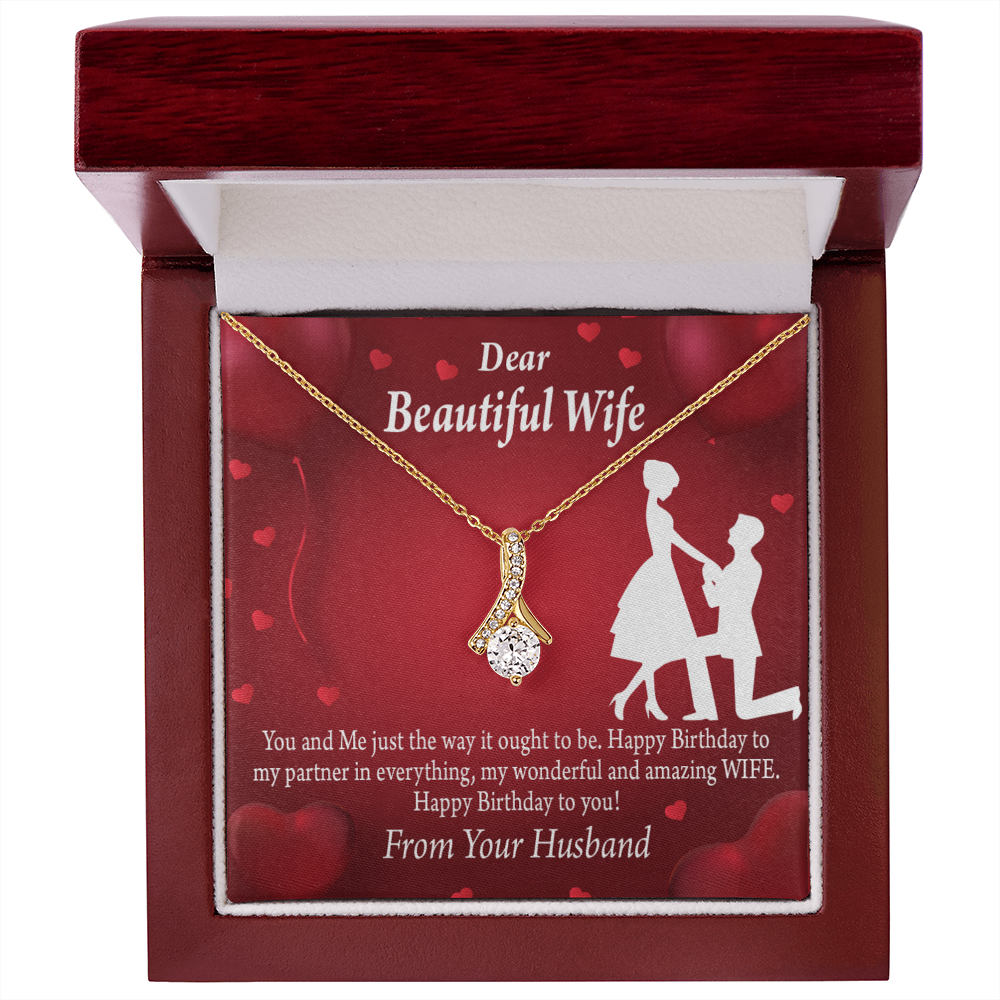 To My Wife Happy Birthday Alluring Ribbon Necklace Message Card-Express Your Love Gifts