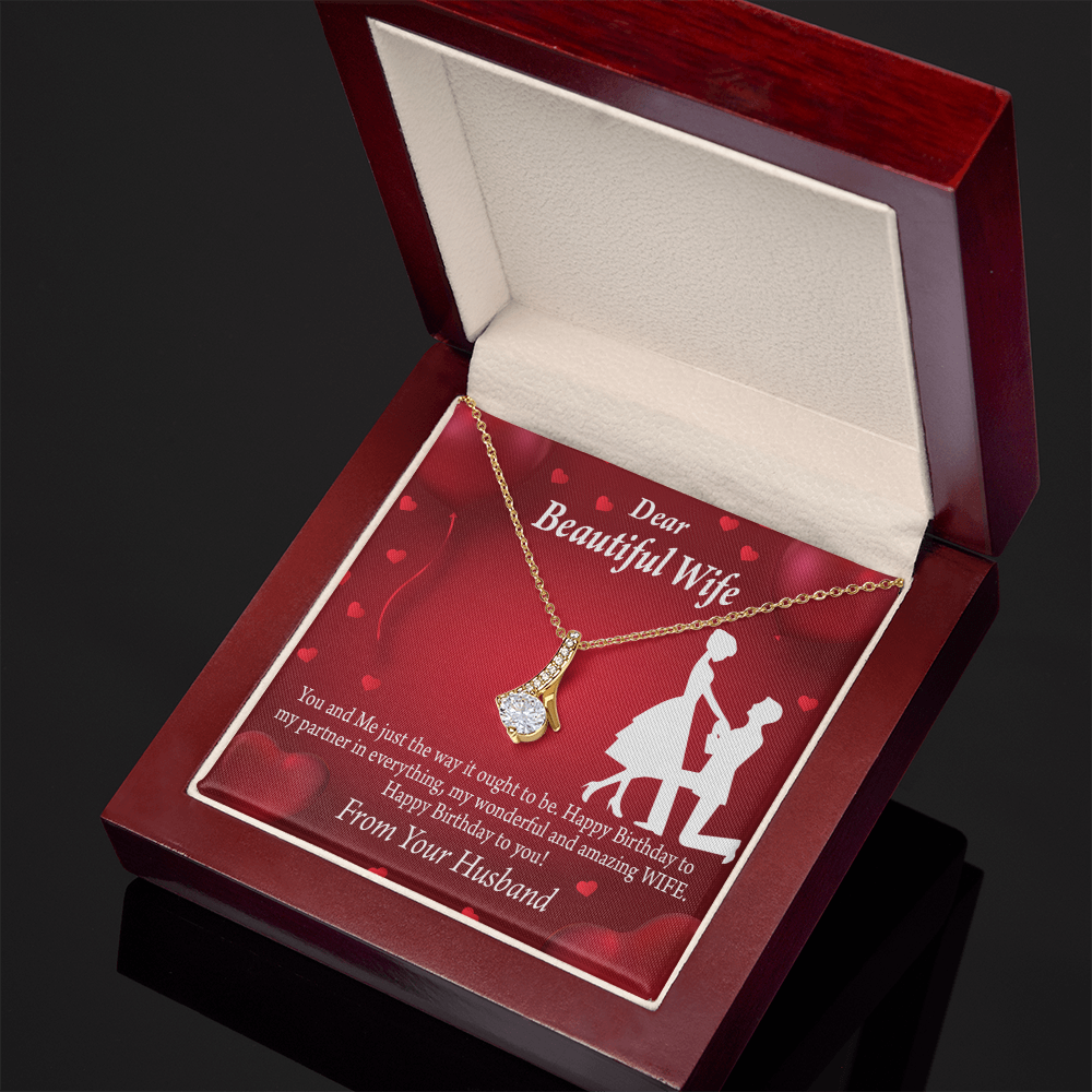 To My Wife Happy Birthday Alluring Ribbon Necklace Message Card-Express Your Love Gifts