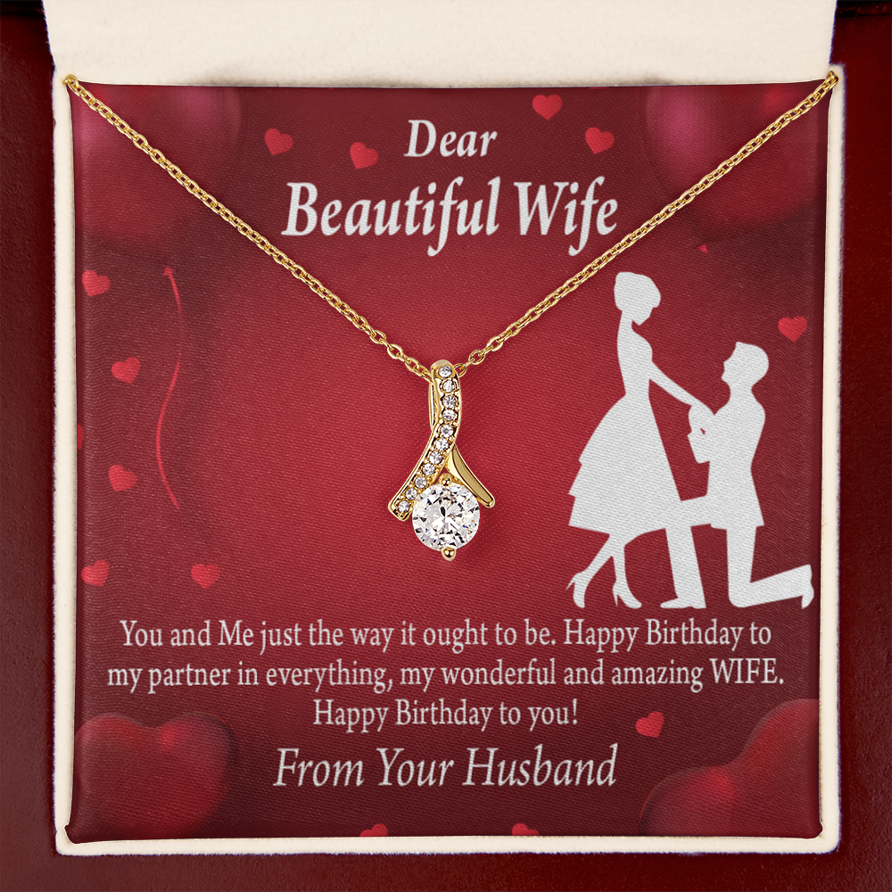 To My Wife Happy Birthday Alluring Ribbon Necklace Message Card-Express Your Love Gifts
