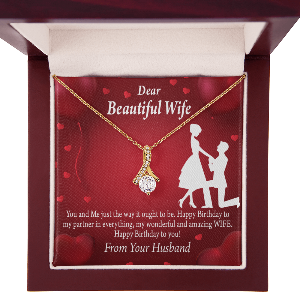 To My Wife Happy Birthday Alluring Ribbon Necklace Message Card-Express Your Love Gifts