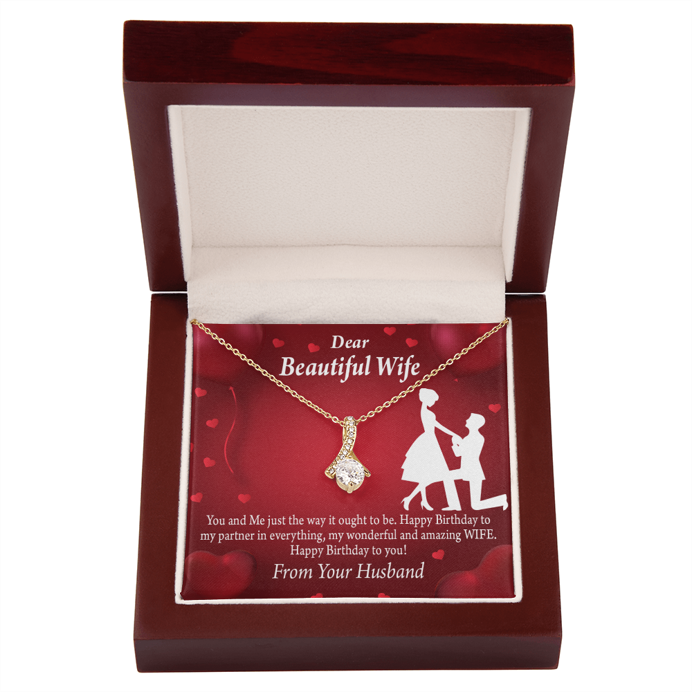To My Wife Happy Birthday Alluring Ribbon Necklace Message Card-Express Your Love Gifts