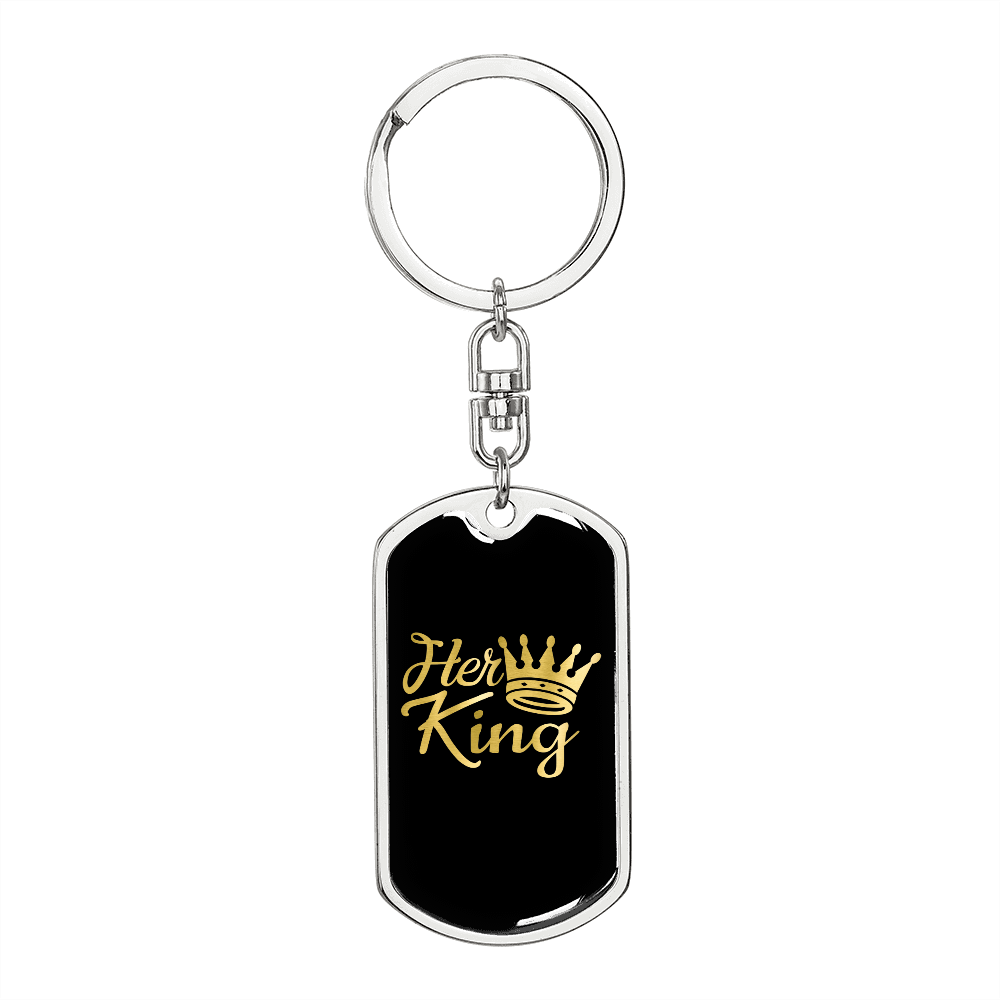 To My Wife Her King Gold Keychain Stainless Steel or 18k Gold Dog Tag Keyring-Express Your Love Gifts