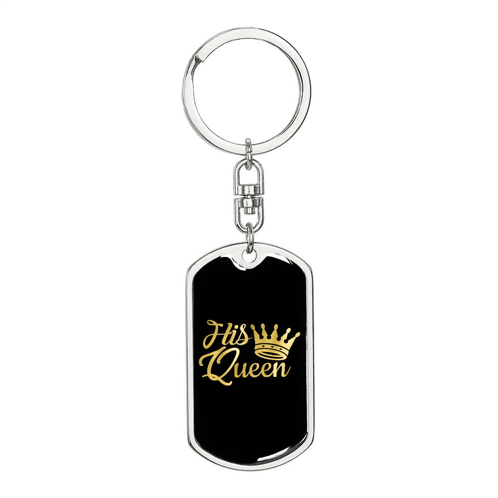 To My Wife His Queen Gold Keychain Stainless Steel or 18k Gold Dog Tag Keyring-Express Your Love Gifts