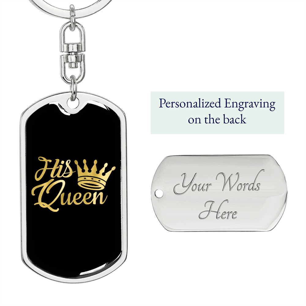 To My Wife His Queen Gold Keychain Stainless Steel or 18k Gold Dog Tag Keyring-Express Your Love Gifts