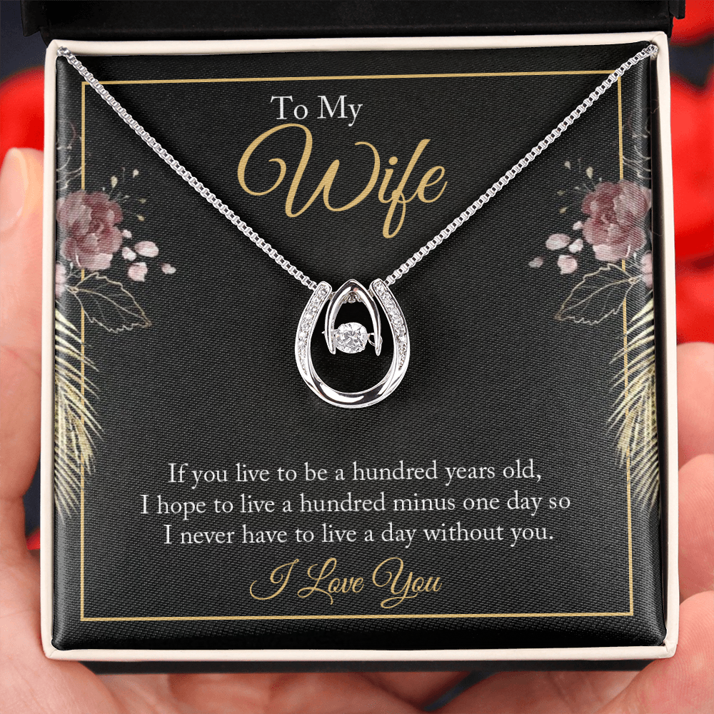 To My Wife Hundred Years Lucky Horseshoe Necklace Message Card 14k w CZ Crystals-Express Your Love Gifts