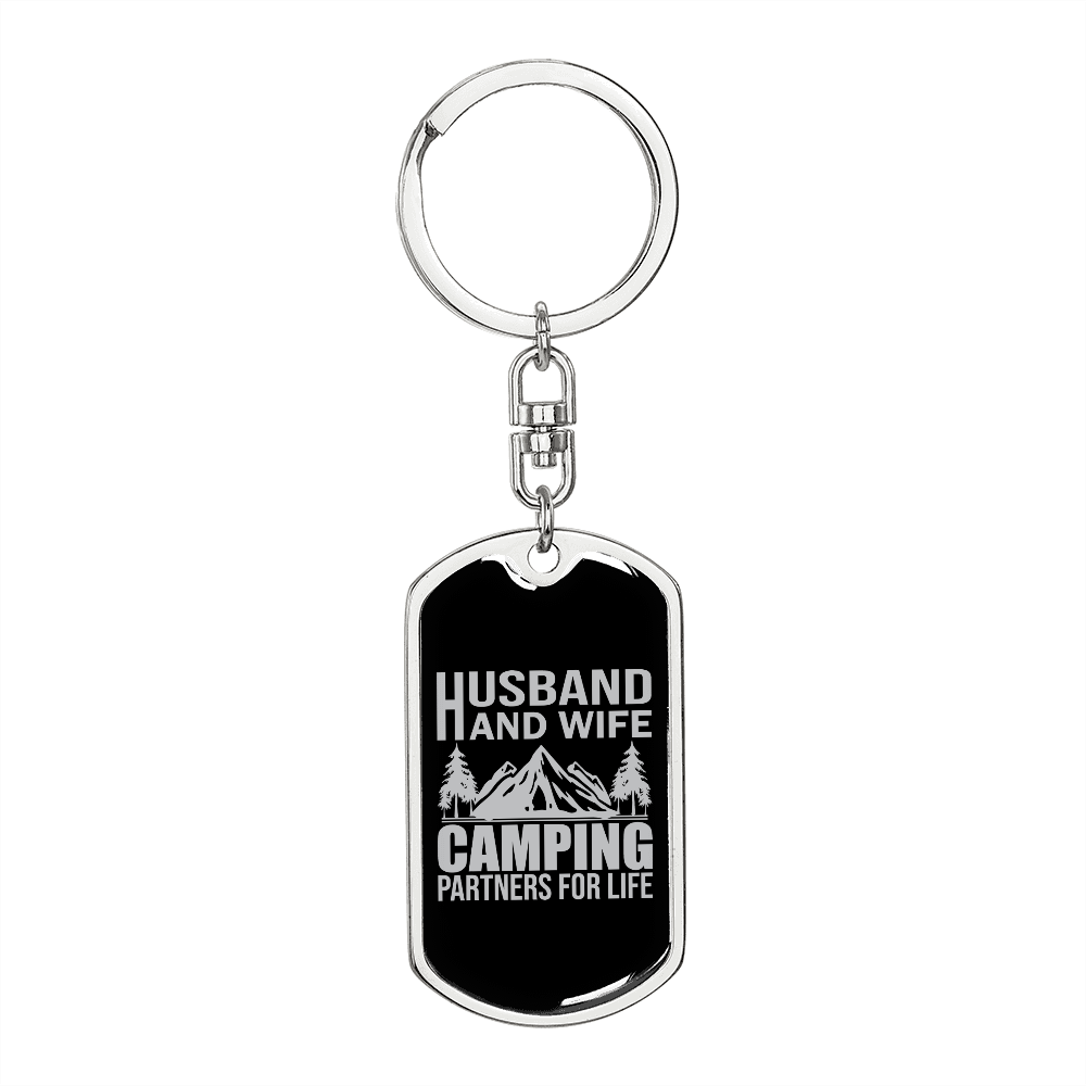 To My Wife Husband and Wife Camping For Life White Keychain Stainless Steel or 18k Gold Dog Tag Keyring-Express Your Love Gifts