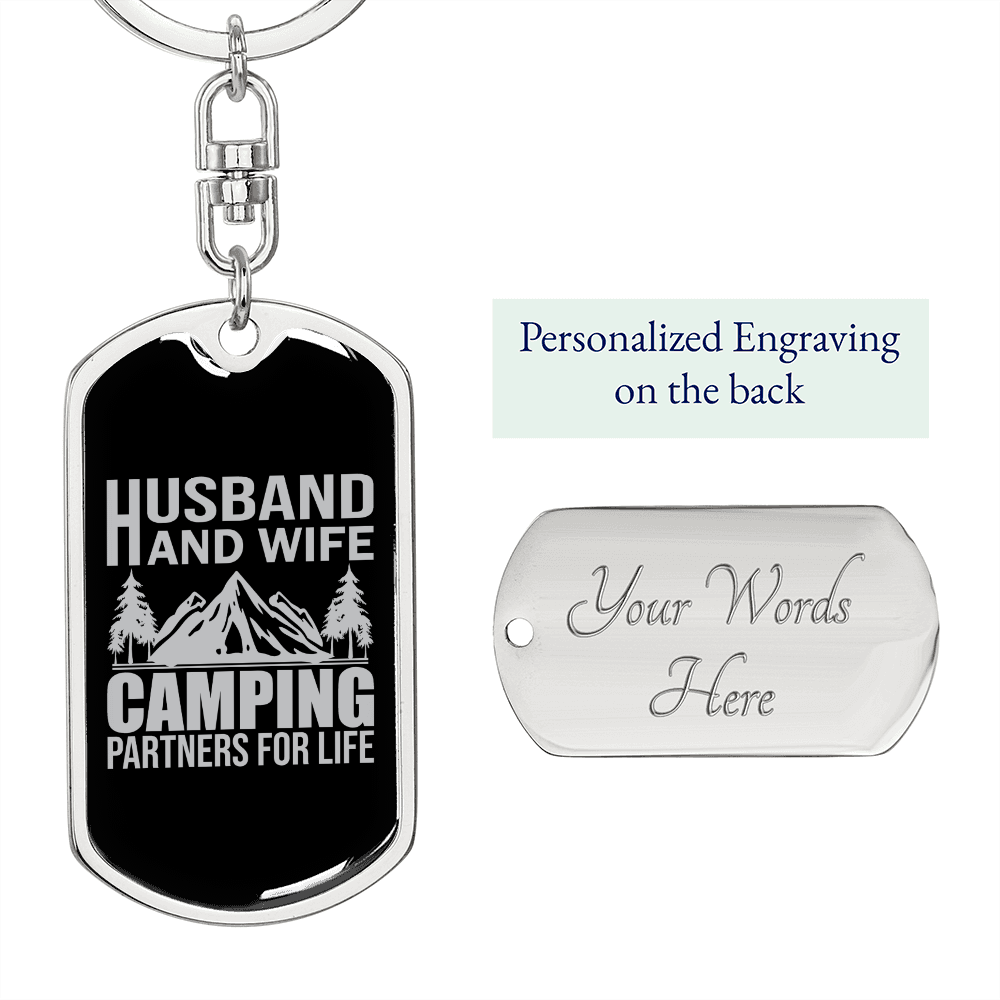 To My Wife Husband and Wife Camping For Life White Keychain Stainless Steel or 18k Gold Dog Tag Keyring-Express Your Love Gifts