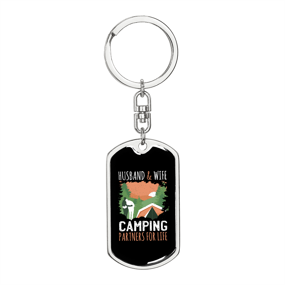 To My Wife Husband and Wife Camping Partners For Life Keychain Stainless Steel or 18k Gold Dog Tag Keyring-Express Your Love Gifts