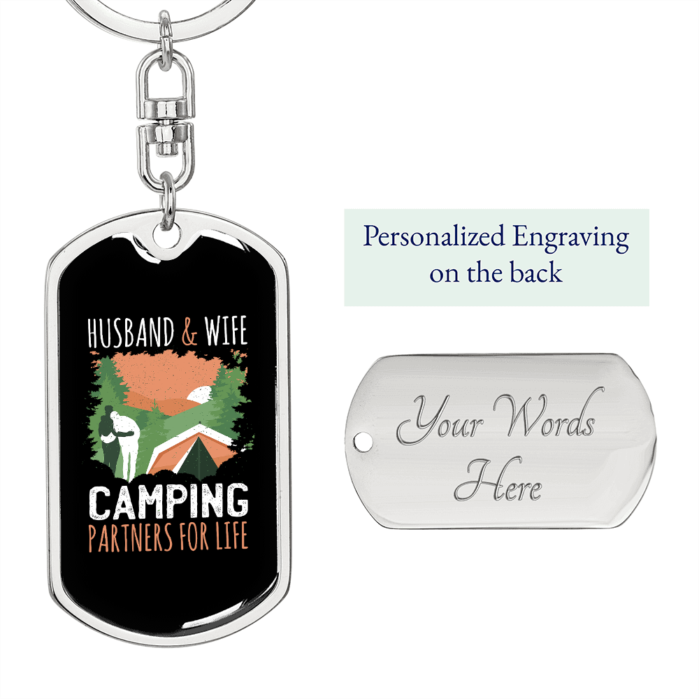 To My Wife Husband and Wife Camping Partners For Life Keychain Stainless Steel or 18k Gold Dog Tag Keyring-Express Your Love Gifts