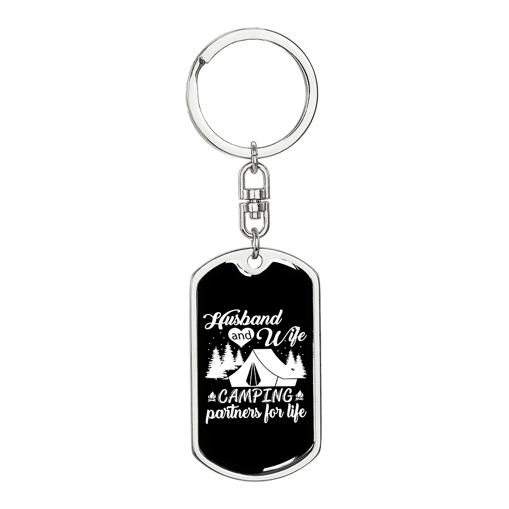 To My Wife Husband And Wife Camping Partners Keychain Stainless Steel or 18k Gold Dog Tag Keyring-Express Your Love Gifts