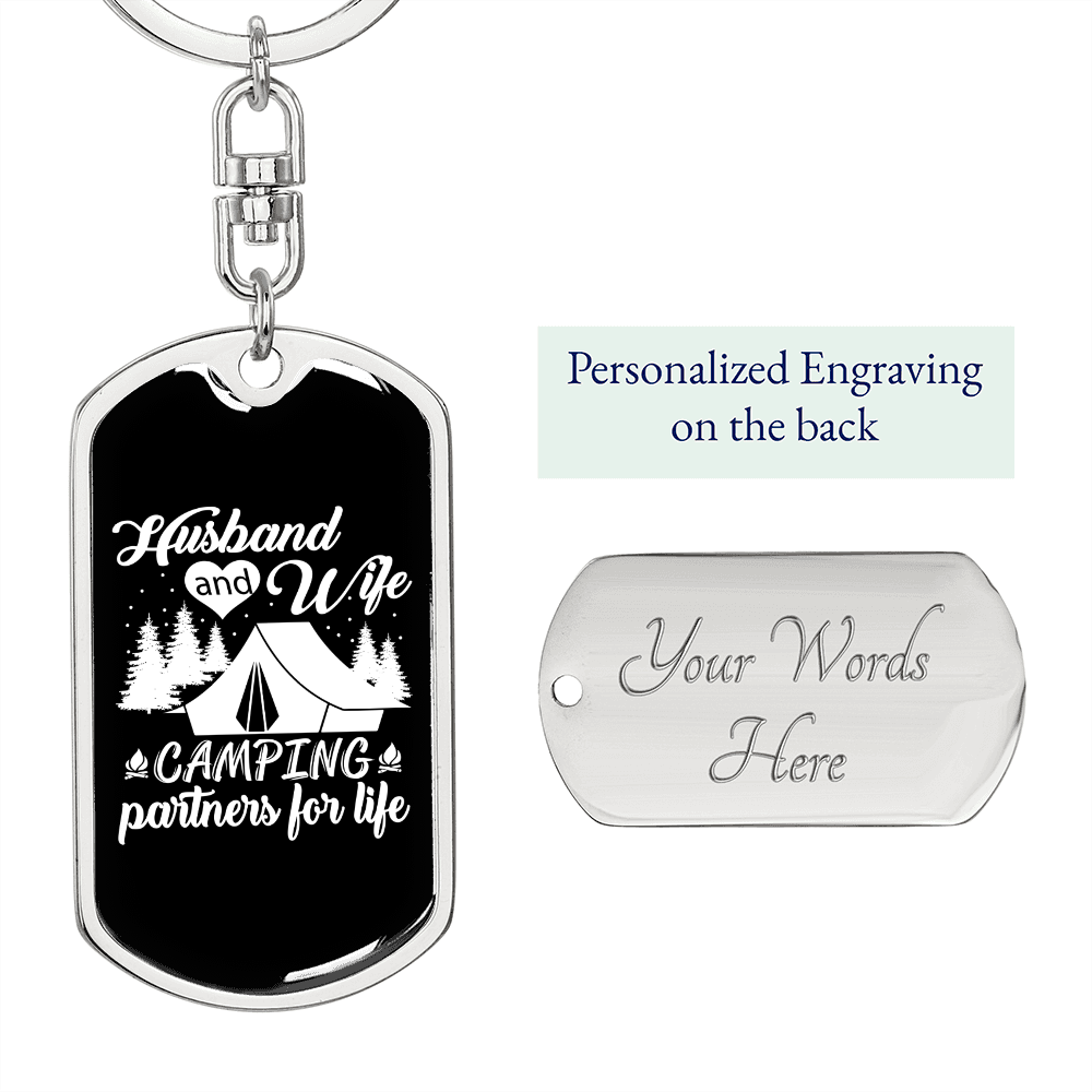 To My Wife Husband And Wife Camping Partners Keychain Stainless Steel or 18k Gold Dog Tag Keyring-Express Your Love Gifts