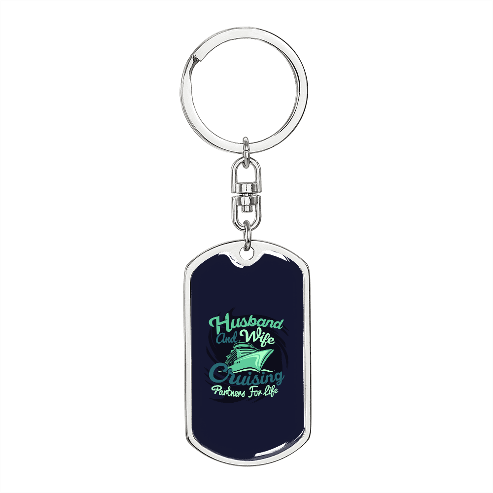 To My Wife Husband and Wife Cruising Green Keychain Stainless Steel or 18k Gold Dog Tag Keyring-Express Your Love Gifts