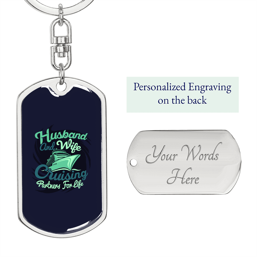 To My Wife Husband and Wife Cruising Green Keychain Stainless Steel or 18k Gold Dog Tag Keyring-Express Your Love Gifts
