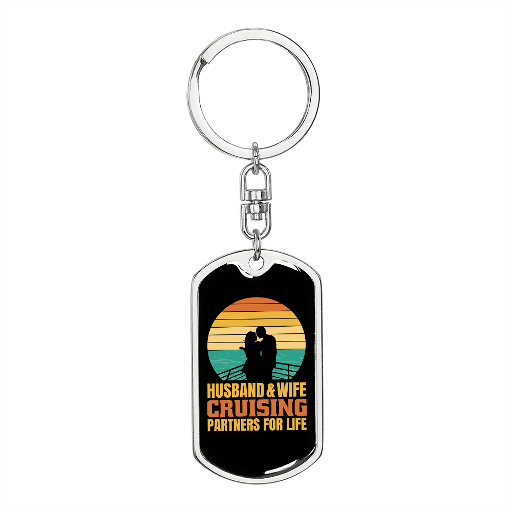 To My Wife Husband and Wife Cruising Partners Keychain Stainless Steel or 18k Gold Dog Tag Keyring-Express Your Love Gifts