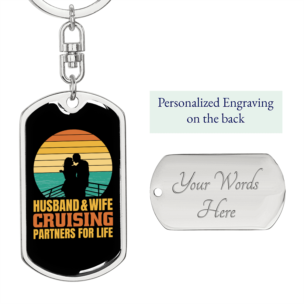 To My Wife Husband and Wife Cruising Partners Keychain Stainless Steel or 18k Gold Dog Tag Keyring-Express Your Love Gifts