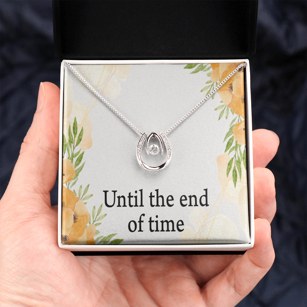 To My Wife Husband Until The End Of Time Lucky Horseshoe Necklace Message Card 14k w CZ Crystals-Express Your Love Gifts
