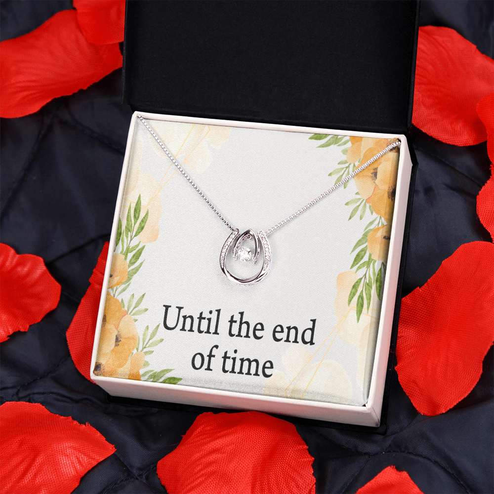 To My Wife Husband Until The End Of Time Lucky Horseshoe Necklace Message Card 14k w CZ Crystals-Express Your Love Gifts