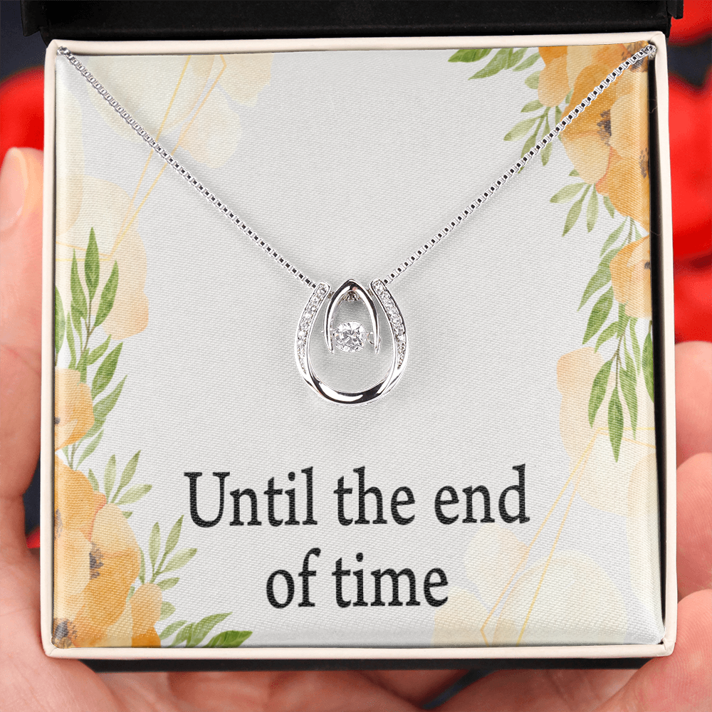 To My Wife Husband Until The End Of Time Lucky Horseshoe Necklace Message Card 14k w CZ Crystals-Express Your Love Gifts