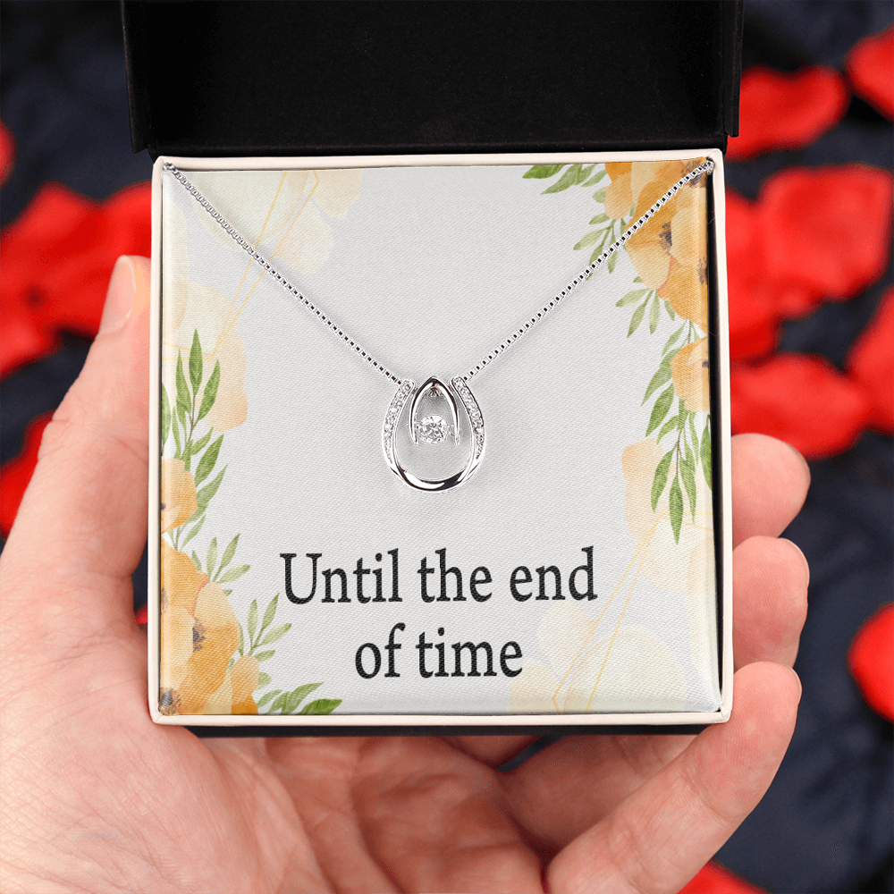 To My Wife Husband Until The End Of Time Lucky Horseshoe Necklace Message Card 14k w CZ Crystals-Express Your Love Gifts