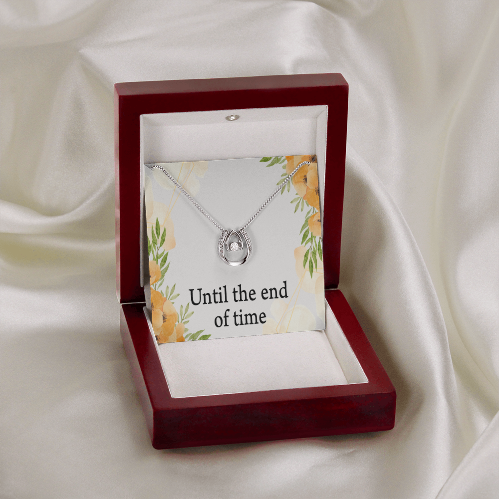 To My Wife Husband Until The End Of Time Lucky Horseshoe Necklace Message Card 14k w CZ Crystals-Express Your Love Gifts