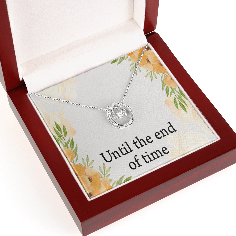 To My Wife Husband Until The End Of Time Lucky Horseshoe Necklace Message Card 14k w CZ Crystals-Express Your Love Gifts