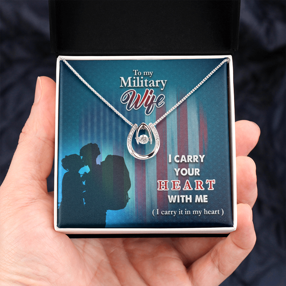 To My Wife I Carry Your Heart Lucky Horseshoe Necklace Message Card 14k w CZ Crystals-Express Your Love Gifts