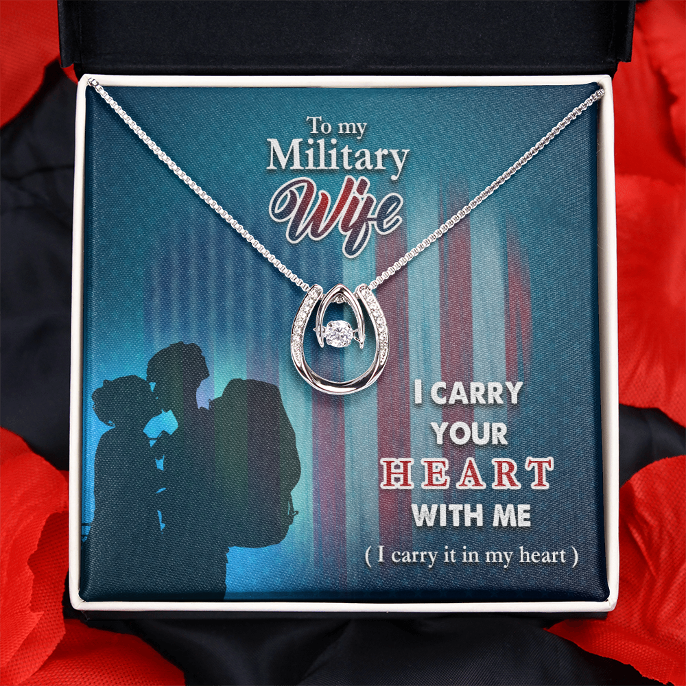 To My Wife I Carry Your Heart Lucky Horseshoe Necklace Message Card 14k w CZ Crystals-Express Your Love Gifts