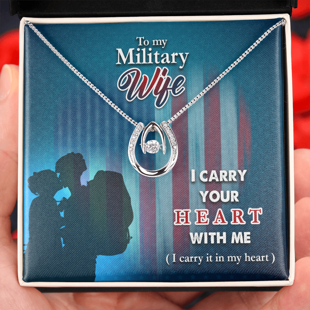 To My Wife I Carry Your Heart Lucky Horseshoe Necklace Message Card 14k w CZ Crystals-Express Your Love Gifts