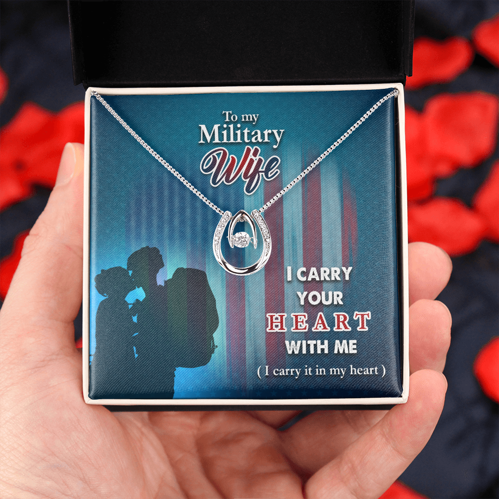 To My Wife I Carry Your Heart Lucky Horseshoe Necklace Message Card 14k w CZ Crystals-Express Your Love Gifts