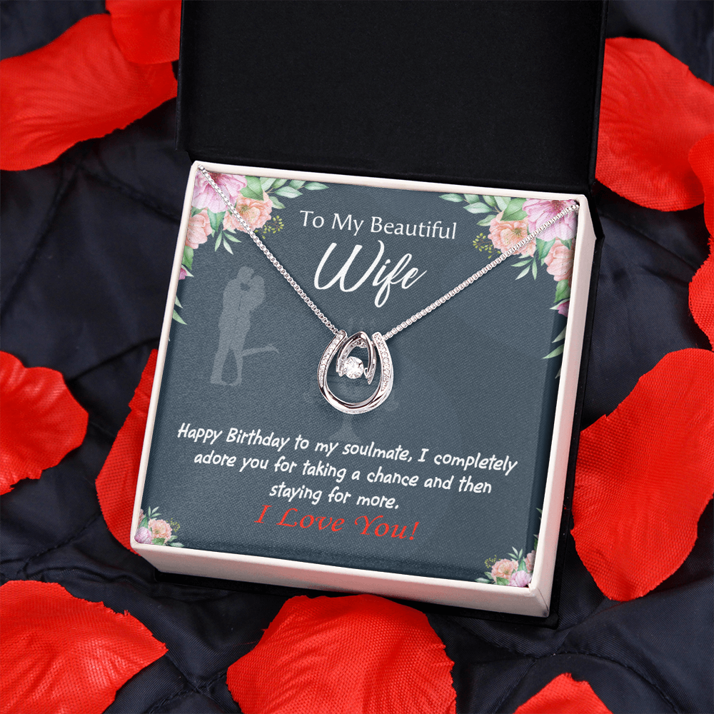 To My Wife I Completely Adore Lucky Horseshoe Necklace Message Card 14k w CZ Crystals-Express Your Love Gifts