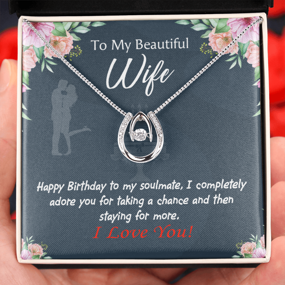 To My Wife I Completely Adore Lucky Horseshoe Necklace Message Card 14k w CZ Crystals-Express Your Love Gifts
