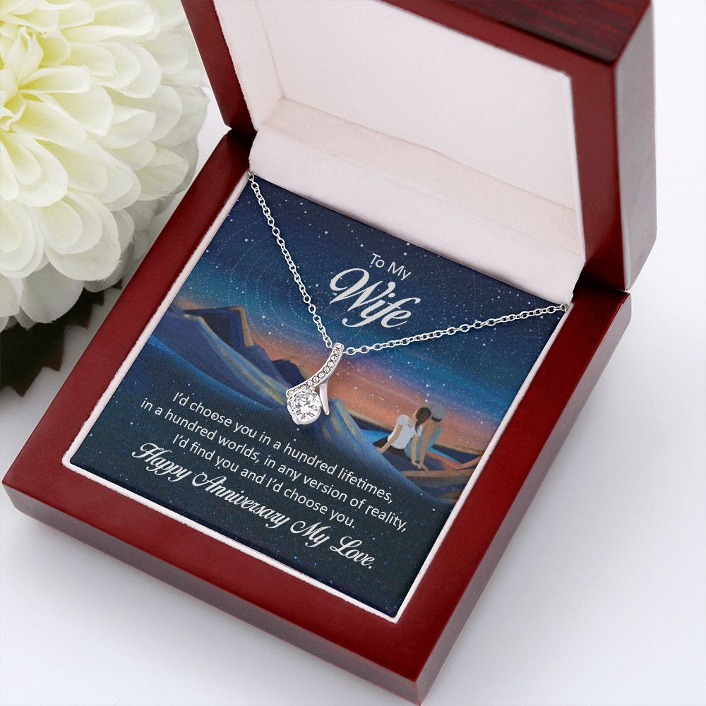 To My Wife I'd Choose You in a Hundred Lifetimes Alluring Ribbon Necklace Message Card-Express Your Love Gifts