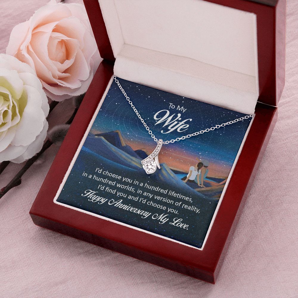 To My Wife I'd Choose You in a Hundred Lifetimes Alluring Ribbon Necklace Message Card-Express Your Love Gifts