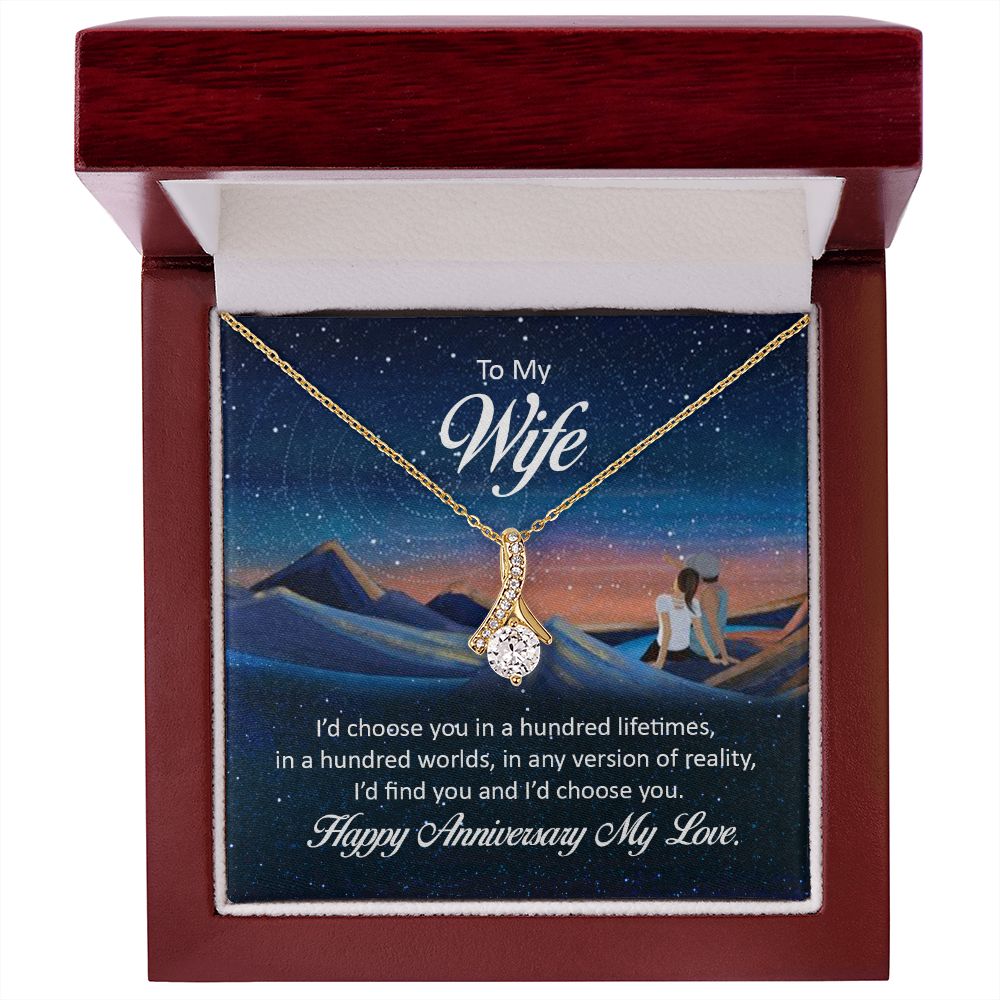 To My Wife I'd Choose You in a Hundred Lifetimes Alluring Ribbon Necklace Message Card-Express Your Love Gifts
